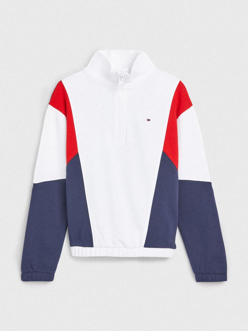 Lány Tommy Hilfiger Half-Zip Pulóverek Fehér Sötétkék | HU 1882SGL